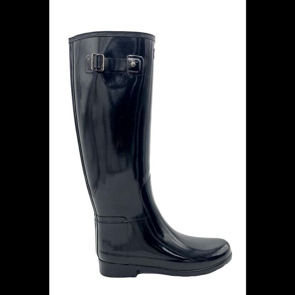 Hunter Shoes - HUNTER Women's Refined Tall Gloss Rain Boots Black - Medium